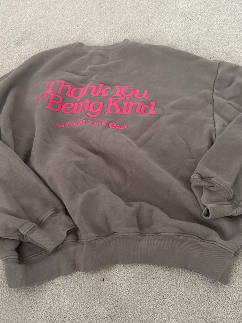 Thank You for Being Kind Crewneck Sweatshirt - Gray with Pink Text